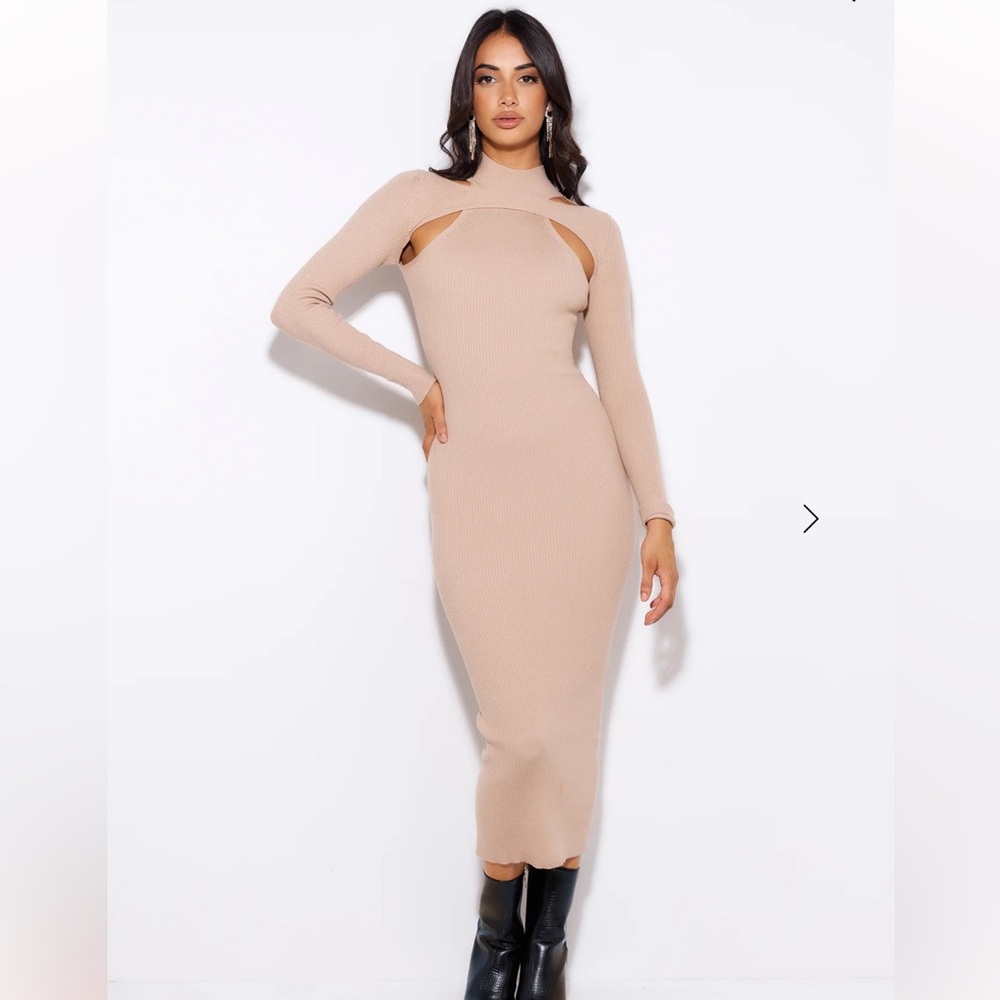SEASON FOR IT RIBBED MIDI DRESS BEIGE